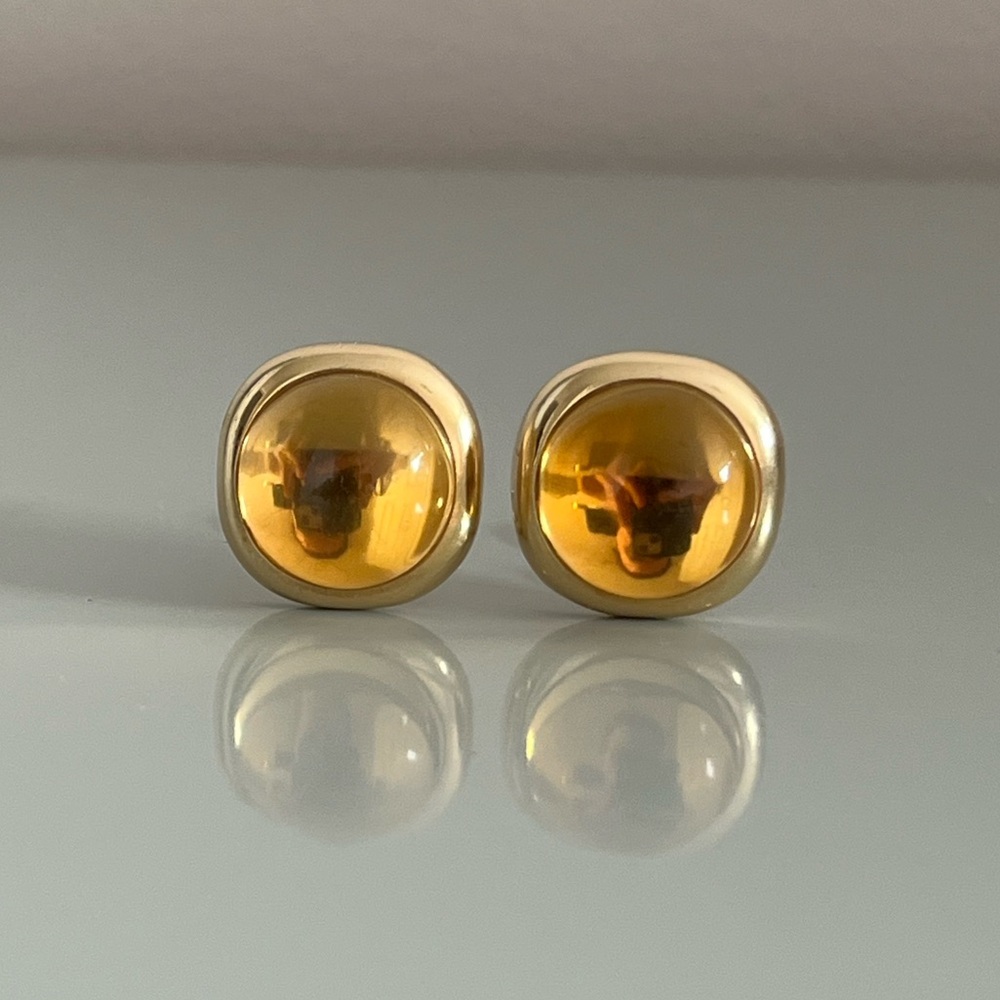 Vintage 14K Gold Citrine Cabochon Earrings